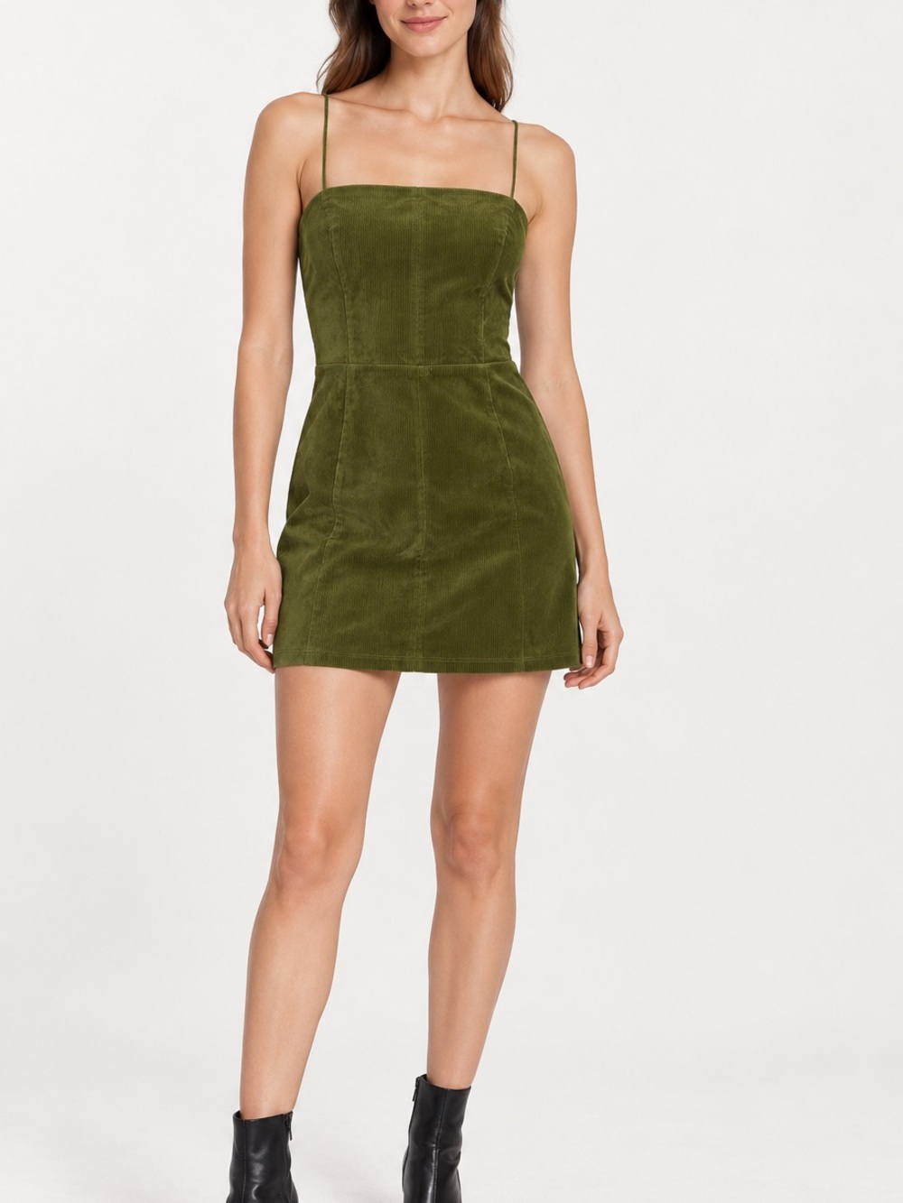 Urban Outfitters Moss Green Corduroy Mini Spaghetti Strap Dress